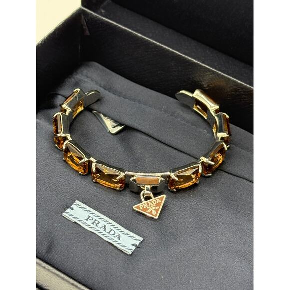 RETAIL $850 Prada Metal Bracelet with Crystals *FULL INCLUSION*Brown - Picture 4 of 10